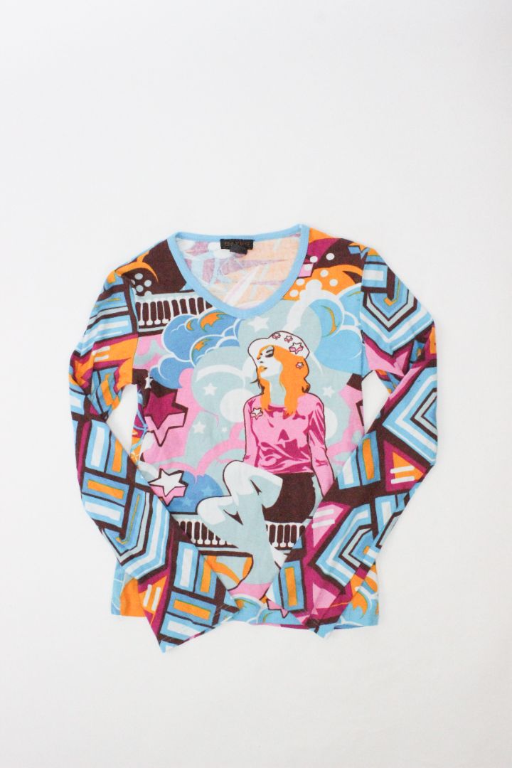 LS TEE, HAYES, BLUE/ORANGE/PINK, M