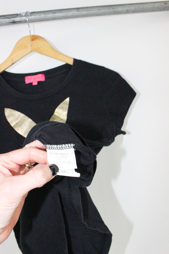 SS TEE, PLAYBOY, BLACK/GOLD, M, AS IS