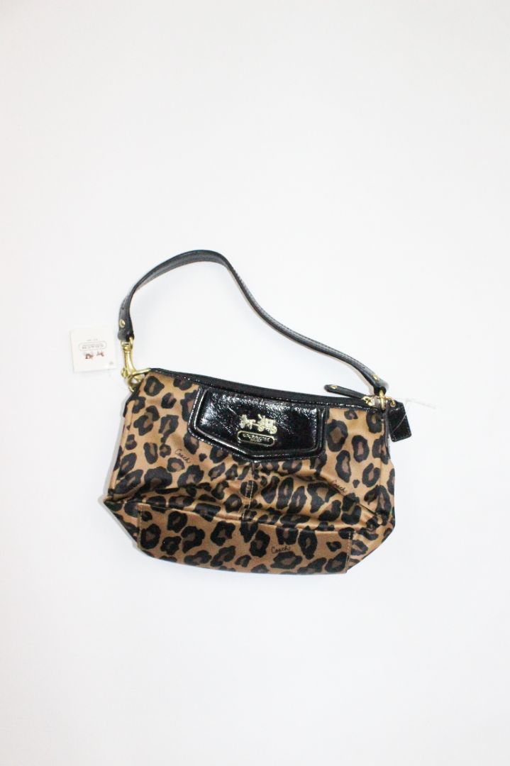 COACH, LEOPARD WRISTLET BAGUETTE