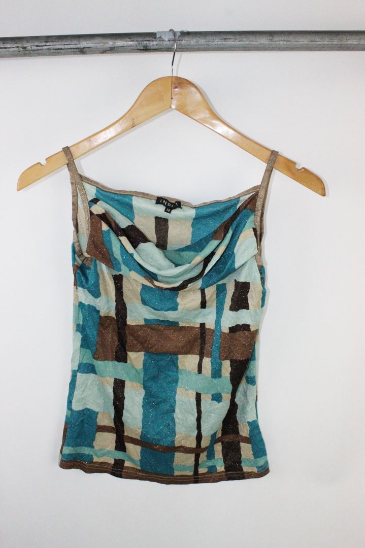BLOUSE, INDIVI, BLUE/BROWN, 10