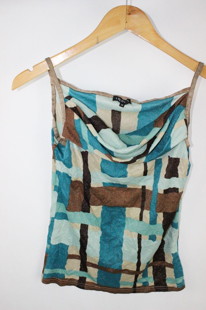 BLOUSE, INDIVI, BLUE/BROWN, 10