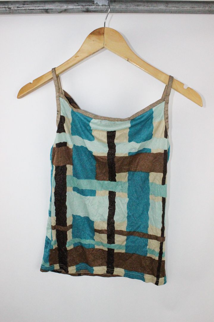 BLOUSE, INDIVI, BLUE/BROWN, 10
