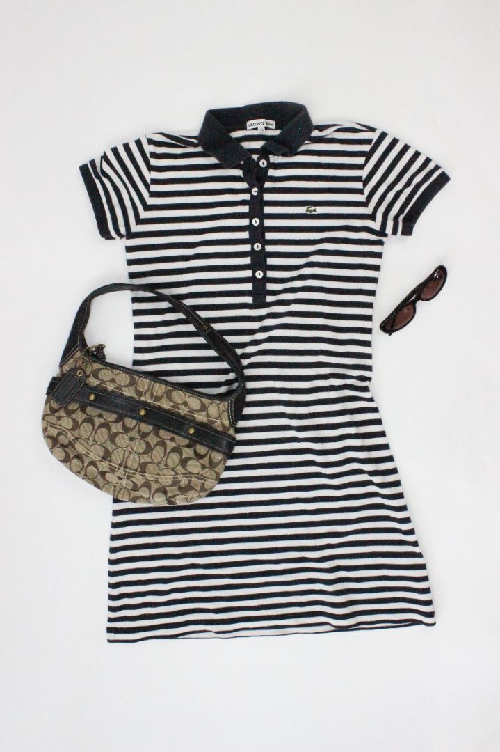 MINI DRESS, LACOSTE, WHITE/NAVY, 38