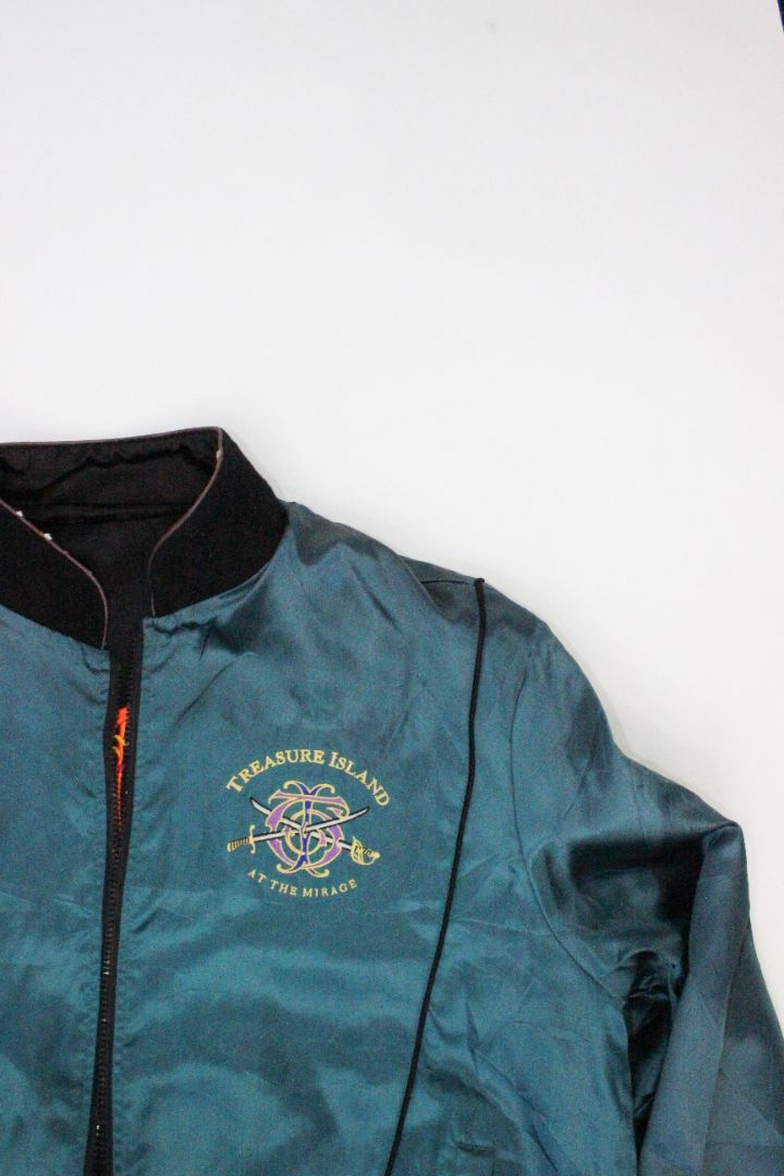 VINTAGE SATIN BOMBER, TREASURE ISLAND, L